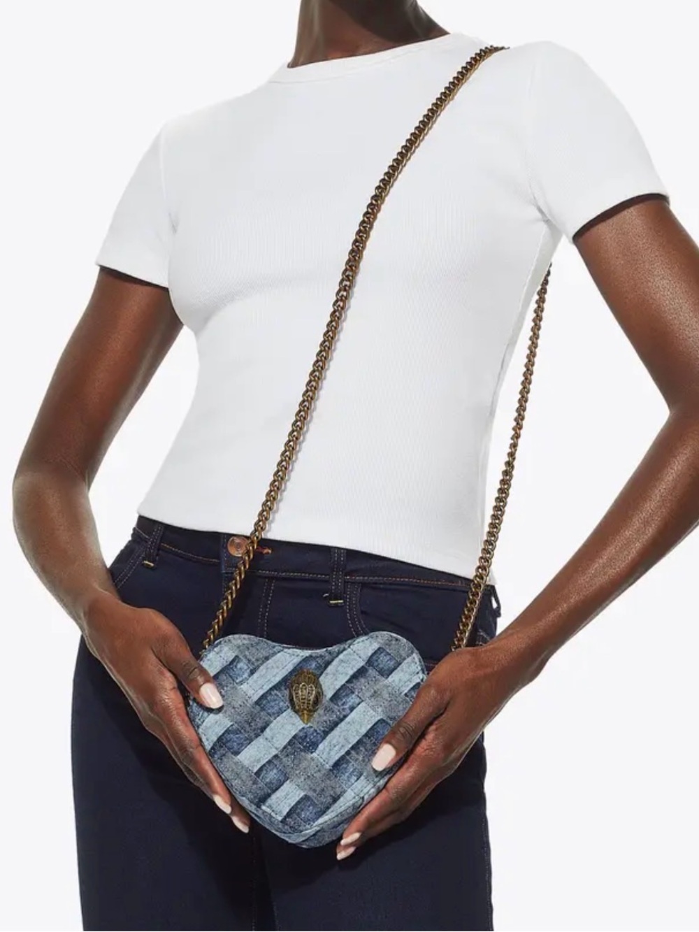 Kurt Geiger London Kensington Denim Heart Crossbody Bag NWT - Picture 4 of 7